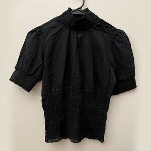 NWT Y2K G by Guess Black Puff Sleeve Smocked Top Size S